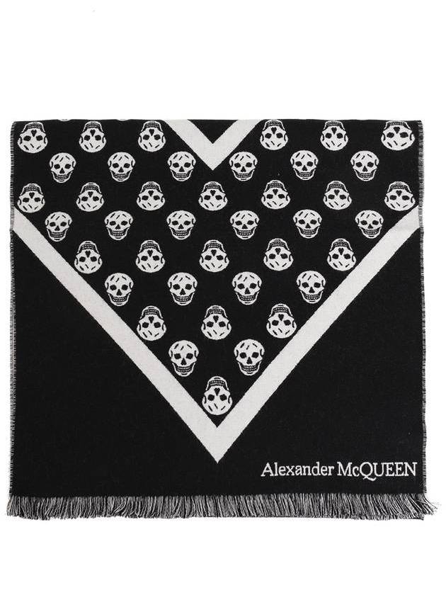 Skull Print Wool Muffler Black - ALEXANDER MCQUEEN - BALAAN.