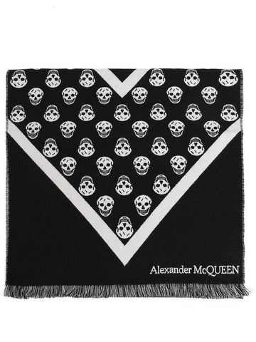 Skull Print Wool Muffler Black - ALEXANDER MCQUEEN - BALAAN.