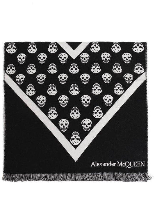 Skull Print Wool Muffler Black - ALEXANDER MCQUEEN - BALAAN.