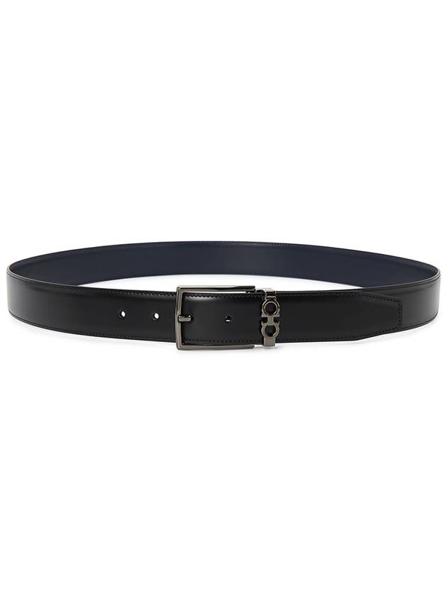 Gancini Reversible Adjustable Leather Belt Navy Black - SALVATORE FERRAGAMO - BALAAN 4