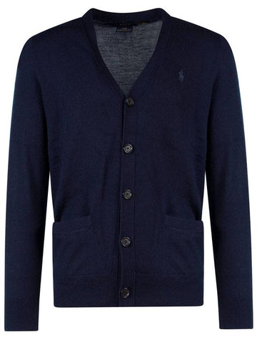 Men's Logo V-neck Wool Cardigan Navy - POLO RALPH LAUREN - BALAAN 1