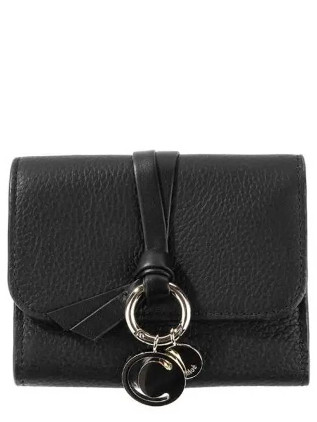 Alphabet Grain Leather Flap Small Half Wallet Black - CHLOE - BALAAN 2