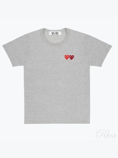 Red Double Heart Wappen Short Sleeve T-Shirt Grey - COMME DES GARCONS - BALAAN 2