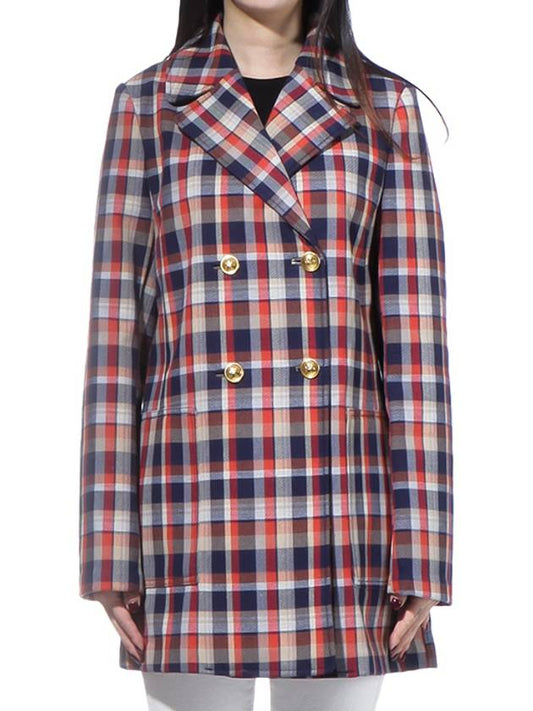 Women's Plaid Jacquard Blazer Jacket Red - TORY BURCH - BALAAN.