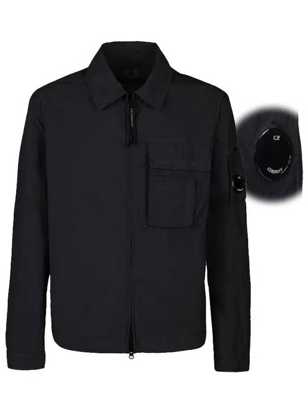 Lens Wappen Flat Pocket Nylon Shirt Zip Up Jacket Black - CP COMPANY - BALAAN 2