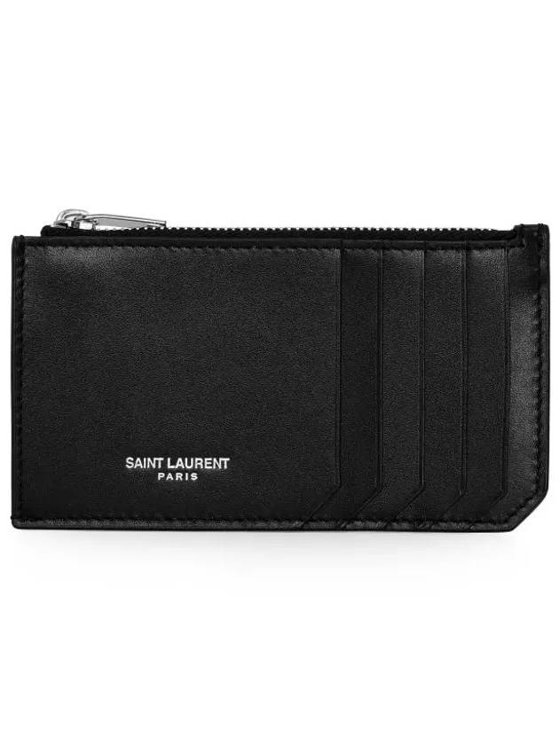 Lizard Pattern Embossed Fragment Zipper Card Wallet Black - SAINT LAURENT - BALAAN 2