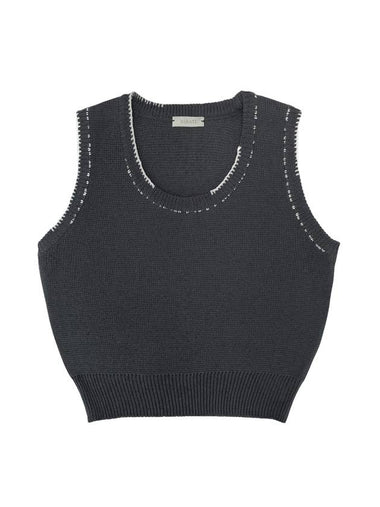 Women s hand stitched linen knit vest charcoal - RUBATI - BALAAN 1