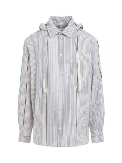 Jacquard Hooded Wool Cotton Long Sleeve Shirt White Light Blue - LOEWE - BALAAN 2