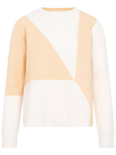 Two Tone Jacquard Wool Knit Top Orange - JIL SANDER - BALAAN 1