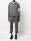 Men's Intarsia 4 Bar Merino Jersey Hooded Zip Up Medium Grey - THOM BROWNE - BALAAN 4