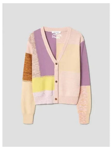 Women s Patchwork Crop Spring Fall Cardigan Chalk Yellow Lilac Domestic Product - MAISON KITSUNE - BALAAN 1