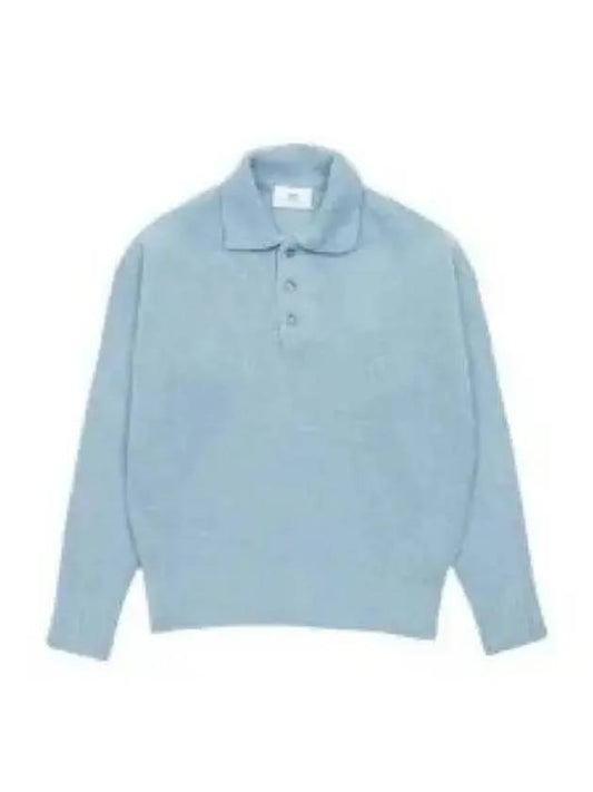 Pullover Knit Polo Shirt Blue - AMI - BALAAN 2