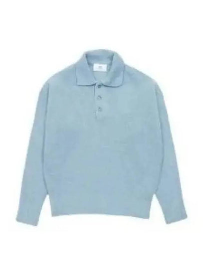 Pullover Knit Polo Shirt Blue - AMI - BALAAN 2