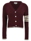 4 Bar Cable Wool Crop Cardigan Red - THOM BROWNE - BALAAN 2