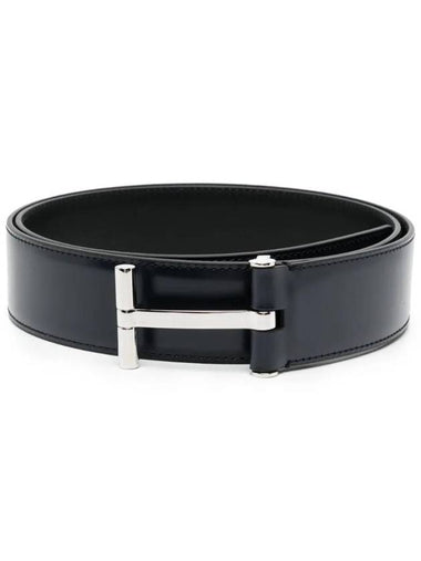 T Buckle Leather Belt Dark Navy - TOM FORD - BALAAN 1