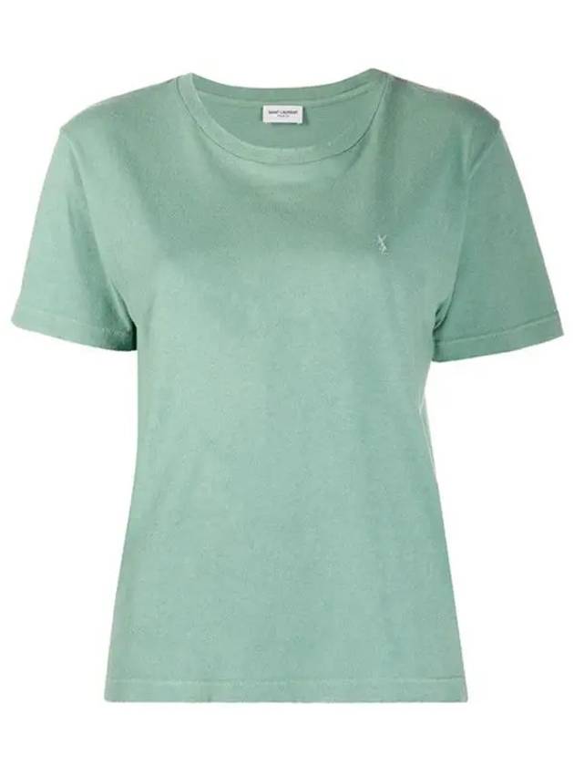 Monogram Embroidered Short Sleeve T-Shirt Green - SAINT LAURENT - BALAAN 2