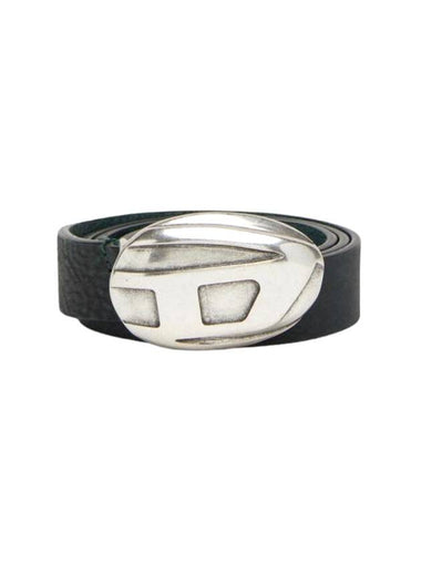 Logo Buckle Treated Leather Belt Green - DIESEL - BALAAN 1