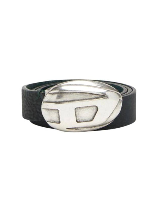 Logo Buckle Treated Leather Belt Green - DIESEL - BALAAN 1