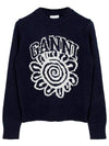 Women's Graphic O-neck Knit Top Sky Capton - GANNI - BALAAN 2