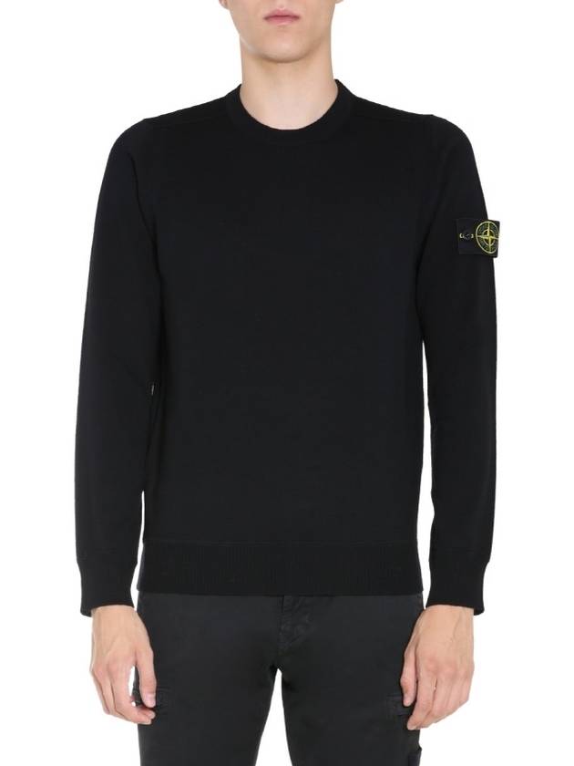 Light Wool Crewneck Knit Top Black - STONE ISLAND - BALAAN 2