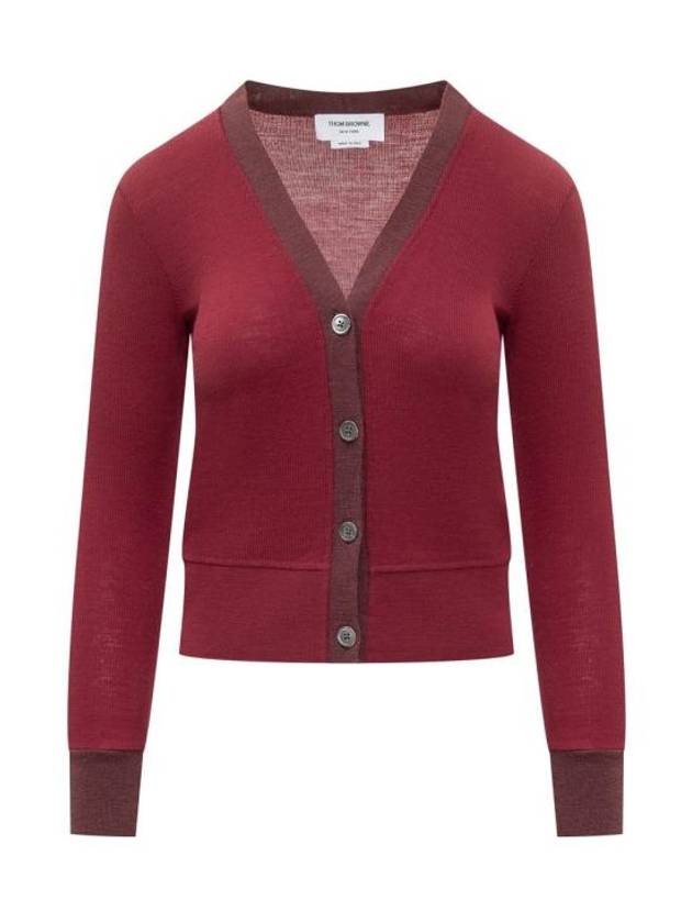 Contrast Trim Wool Cardigan Red - THOM BROWNE - BALAAN 1