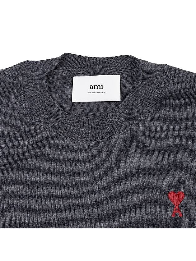 Heart Embroidered Logo Crew Neck Knit Top Heather Grey - AMI - BALAAN 4