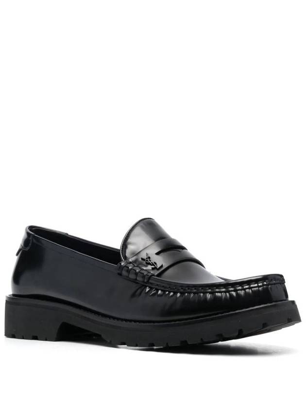 Monogram Leather Loafers Black - SAINT LAURENT - BALAAN 3