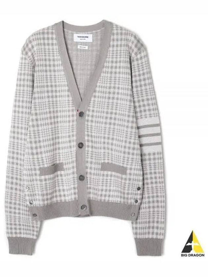 Check Jacquard V-Neck Cardigan Grey - THOM BROWNE - BALAAN 2