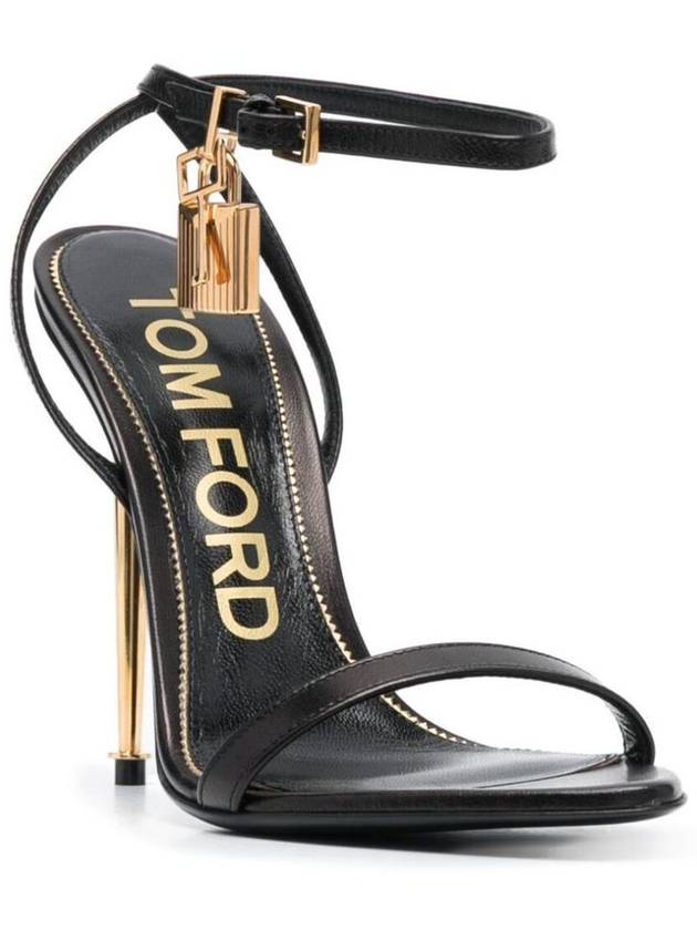 Women's Padlock Anklet Leather Sandals Heel Black - TOM FORD - BALAAN 3