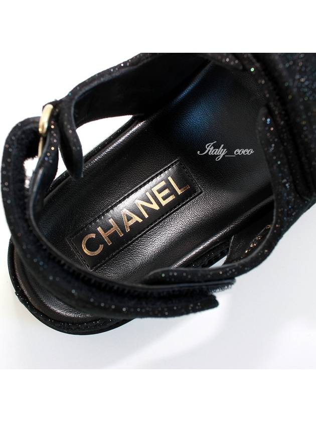 CC Logo Velcro Suede Kidskin Sandals Black - CHANEL - BALAAN 8