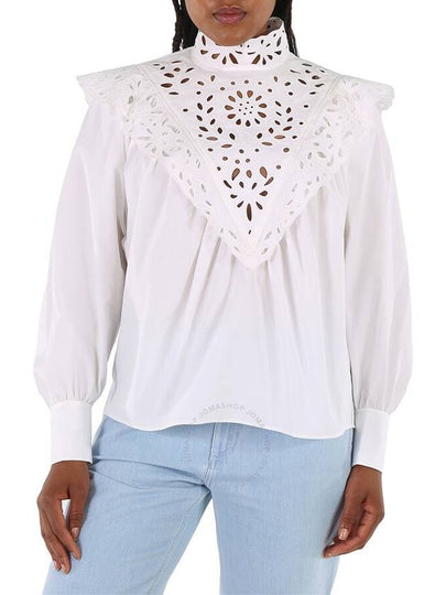 Women's Broderie Anglaise Poplin Blouse White - CHLOE - BALAAN 2