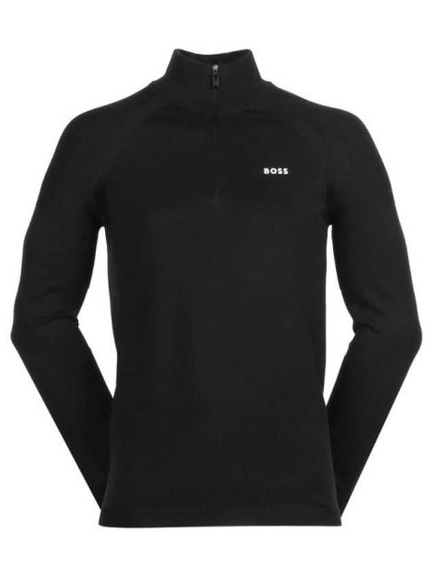 Logo Detail Zipper Neck Cotton Blend Knit Top Black - HUGO BOSS - BALAAN 2