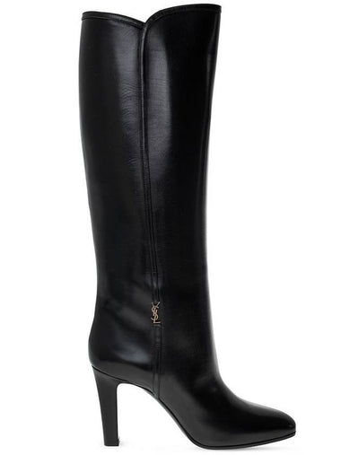 Jane Monogram Leather Heel Middle Boots Black - SAINT LAURENT - BALAAN 1