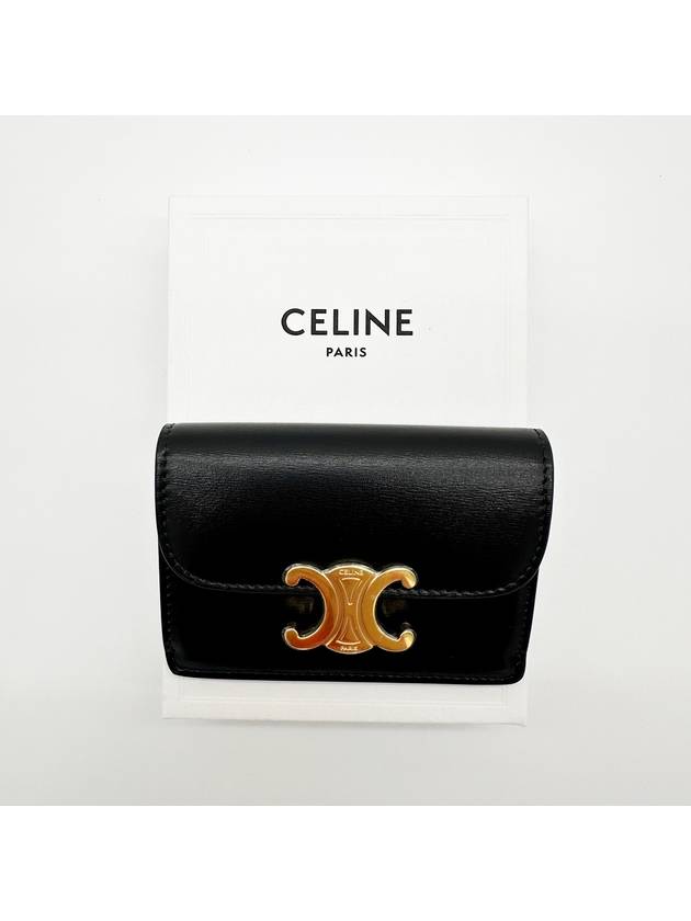 Triomphe Shiny Calfskin Flap Card Wallet Black - CELINE - BALAAN 2