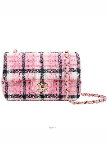 Classic Mini Cross Wool Tweed Gold Pink Clmi Chain Bag A69900 - CHANEL - BALAAN 1