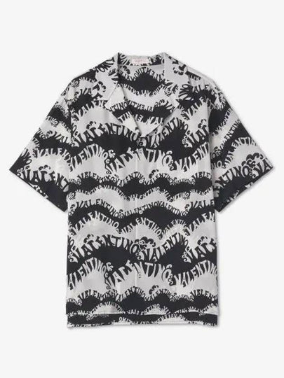 Wave Print Short Sleeve Shirt Black - VALENTINO - BALAAN 2