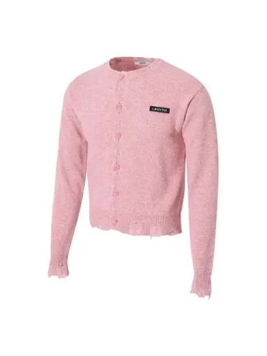 Destroyed round wool knit cardigan pink - LECYTO - BALAAN 1