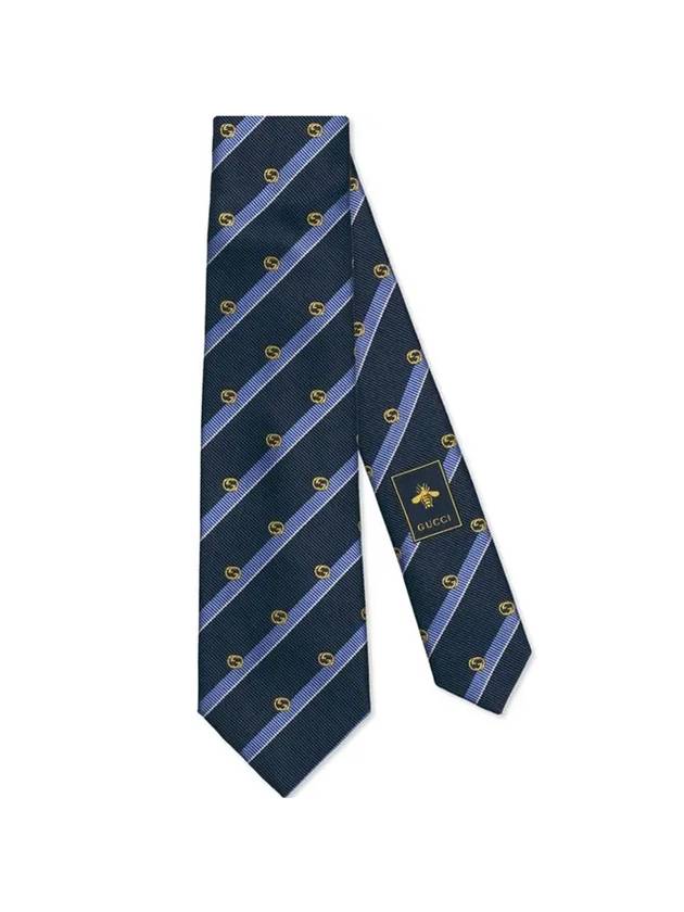 Men's Interlocking G Striped Silk Tie Dark Blue - GUCCI - BALAAN 1