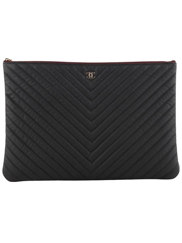 A82552 Classic Caviar Chevron Pocket Clutch Bag Large Overseas Invoice 34189Y - CHANEL - BALAAN 1