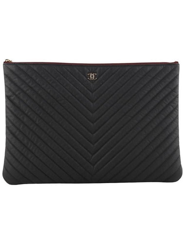 A82552 Classic Caviar Chevron Pocket Clutch Bag Large Overseas Invoice 34189Y - CHANEL - BALAAN 1