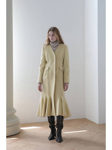 No collar V neck wool mermaid long coat - CAHIERS - BALAAN 1