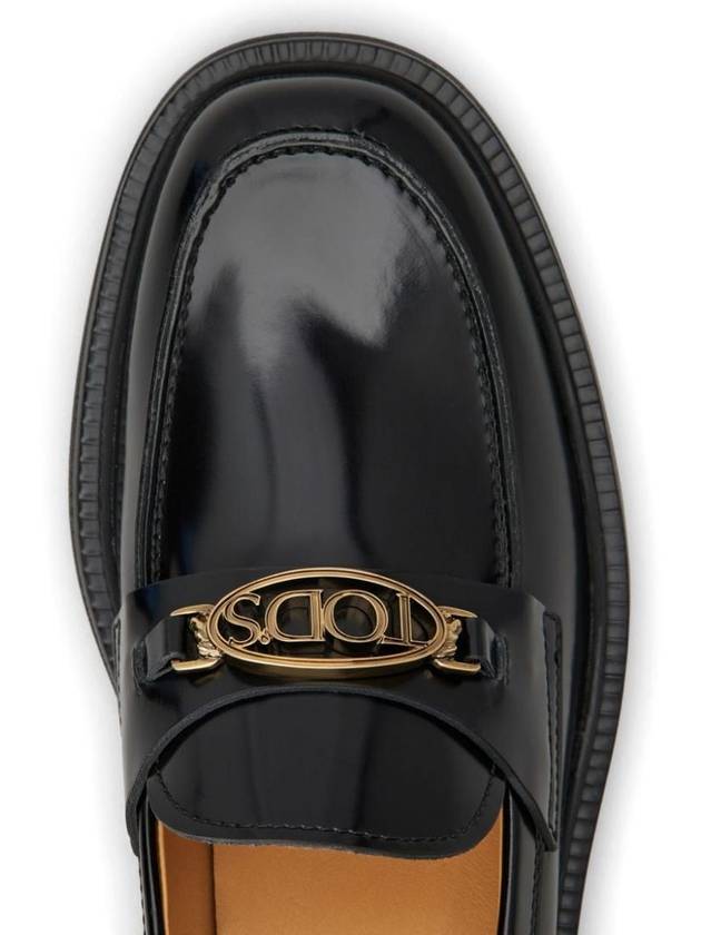 Metal Logo Leather Loafers Black - TOD'S - BALAAN 4