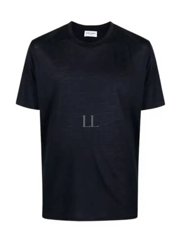 Logo Short Sleeve T-shirt Navy - SAINT LAURENT - BALAAN 2