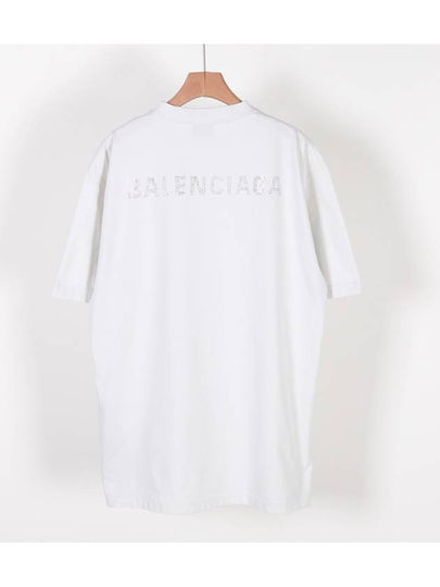 Rhinestone Logo Cotton Short Sleeve T-Shirt White - BALENCIAGA - BALAAN 2