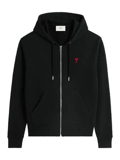 Heart Logo Drawstring Cotton Zip-Up Hoodie Black - AMI - BALAAN 2