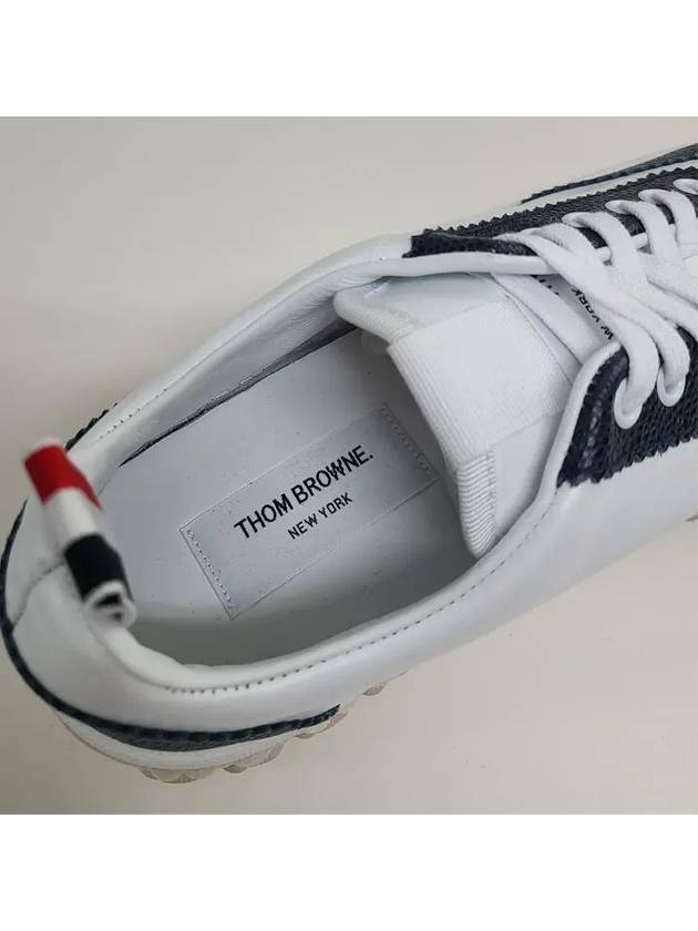 Calf Suede Cable Knit Low Top Sneakers White Navy - THOM BROWNE - BALAAN 7