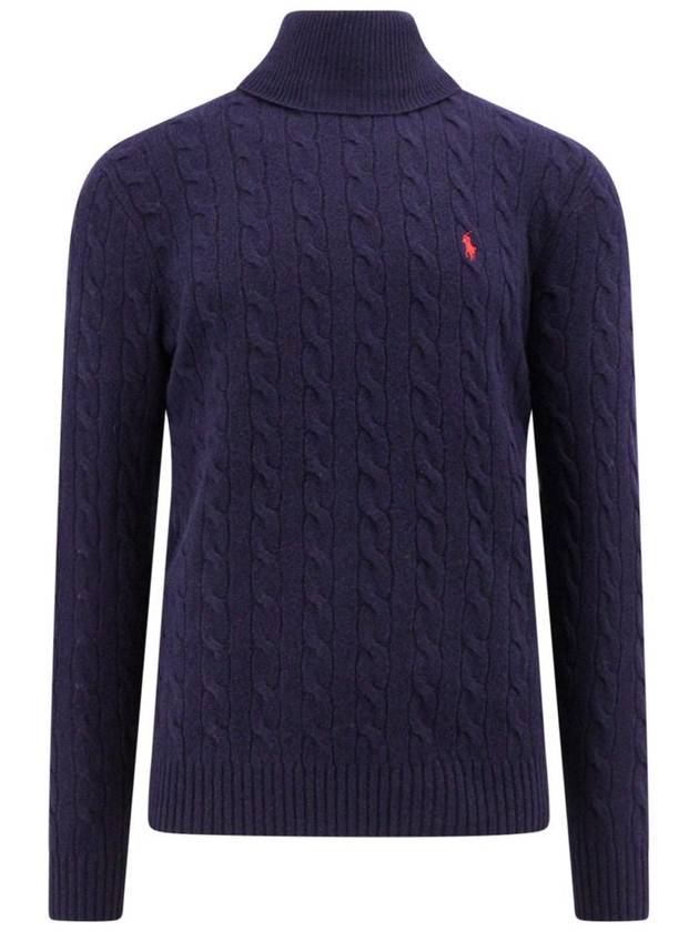 Embroidered Logo Cable Wool Turtleneck Navy - POLO RALPH LAUREN - BALAAN 2