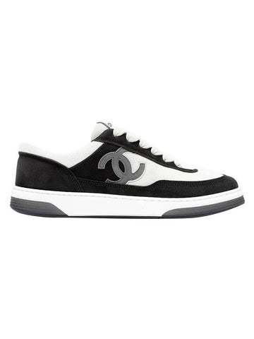 CC Logo Suede Kidskin Low Top Sneakers Black - CHANEL - BALAAN 1