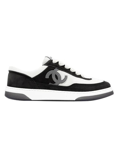 CC Logo Suede Kidskin Low Top Sneakers Black - CHANEL - BALAAN 1