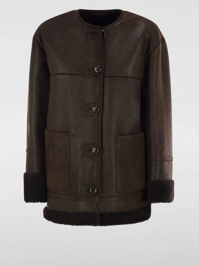 Bourbon Crew Neck Sheepskin Coat Chocolate - WEEKEND MAX MARA - BALAAN 2